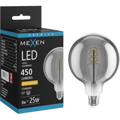 Mexen Vintis, LED spirálizzó E27, G125, 8W, Meleg - 2200K, 450 lm, füstszínű - L168-E27-0822-70