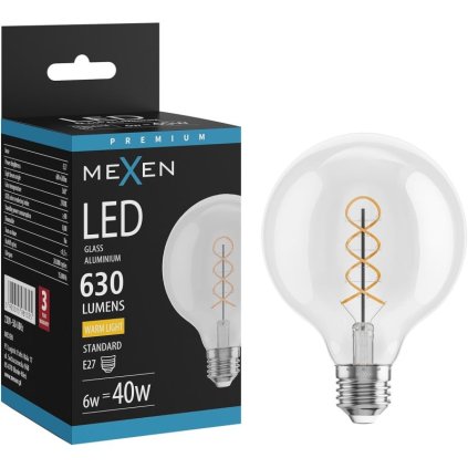 Mexen Vintis, LED spirálizzó E27, G95, 6W, Meleg - 2700K, 630 lm, átlátszó - L167-E27-0627-00