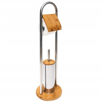 Rea - Tutumi, Bambusz fürdőszobai állvány WC-papírhoz és keféhez 390228, barna-króm, HOM-07500