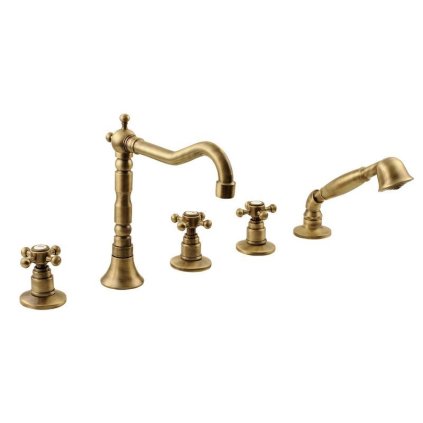 Reitano Rubinetteria, ANTEA ötelemes csaptelep a kád szélén retro fúvókával, bronz, 3886