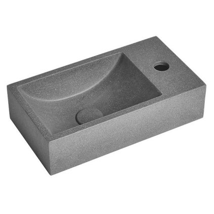 Sapho, CREST R beton mosdó lefolyóval, 40x22 cm, fekete gránit, AR409