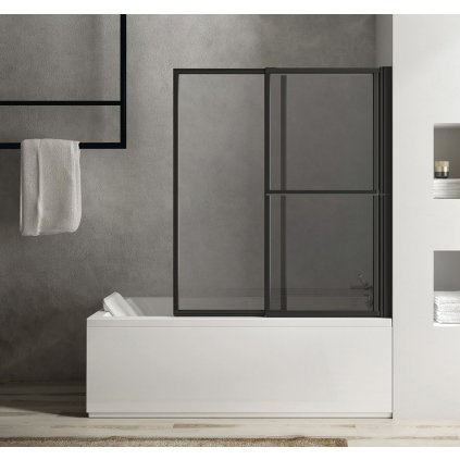 Sapho, OLBIA kádparaván pneumatikus lökettel, szélesség 1230 mm, matt fekete, átlátszó üveg