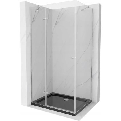 Mexen Roma, zuhanykabin csuklós ajtóval 100 (ajtó) x 80 (fal) cm, 6mm átlátszó üveg, króm profil + vékony zuhanytálca fekete + króm szifon, 854-100-080-01-00-4070