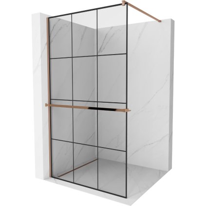Mexen Kioto +, zuhanyparaván polccal és törölközőtartóval 100 x 200 cm, 8mm átlátszó üvegmintás fekete, rózsa arany profil, 800-100-121-60-77