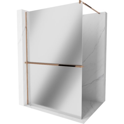 Mexen Kioto +, zuhany paraván polccal és törölközőtartóval 120 x 200 cm, 8 mm-es üvegmintás tükör, rózsa arany profil, 800-120-121-60-50
