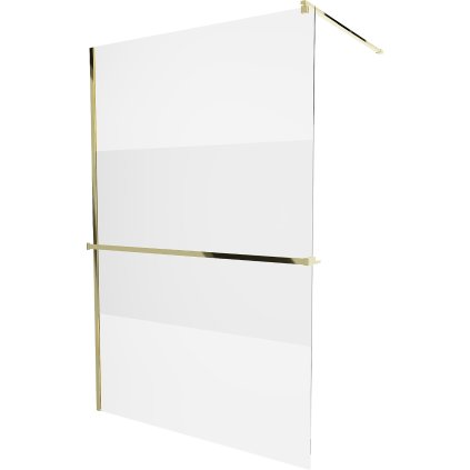 Mexen Kioto +, zuhany paraván polccal és törölközőtartóval 140 x 200 cm, 8mm átlátszó üveg fagyminta, arany profil, 800-140-121-50-35