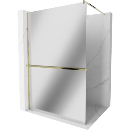 Mexen Kioto +, zuhany paraván polccal és törölközőtartóval 80 x 200 cm, 8 mm-es üvegmintás tükör, arany profil, 800-080-121-50-50