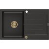 Mexen Bruno, gránit mosogató 795x495x200 mm, 1 kamrás, fekete, arany metál és arany szifonnal, 6513791010-75-G