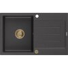 Mexen Bruno, gránit mosogató 795x495x200 mm, 1 kamrás, fekete foltos arany szifonnal, 6513791010-76-G