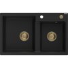 Mexen Tomas, gránit mosogató 800x500x190 mm, 2 kamrás, fekete, arany szifonnal, 6516802000-77-G