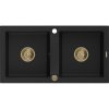 Mexen Mario, gránit mosogató 820x436x161 mm, 2 kamrás, fekete, arany szifonnal, 6504822000-77-G