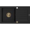 Mexen Pablo, gránit mosogató 752x436x161 mm, 1 kamrás, fekete, arany szifonnal, 6510751010-77-G