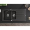 Mexen Andres, gránit mosogató 1000x500x200 mm, 1,5 kamrás, fekete foltos króm szifonnal és fekete foltos Rita mosogató csaptelep, 6515-76-670300-76
