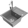 Mexen Enzo, gránit mosogató 576x465x174 mm, 1 kamrás és Rita króm csaptelep, szürke, 6506-71-670300-00