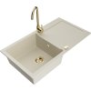 Mexen Leo, gránit mosogató 900x500x190 mm, 1 kamrás és arany Telma csaptelep, bézs, 6501-69-670200-50