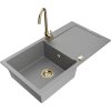 Mexen Leo, gránit mosogató 900x500x190 mm, 1 kamrás és arany Telma csaptelep, szürke, 6501-71-670200-50
