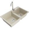 Mexen Tomas, gránit mosogató 800x500x190 mm, 2 kamrás és króm csaptelep Telma, bézs, 6516-69-670200-00