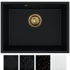 Mosogató Quality Crypton 60, gránit konyhai mosogató 535x400x205 mm + króm szifon, fekete, SKQ-CRY.C.1KBO.60.X