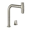 Hansgrohe M71, mosogatócsaptelep M7120-H200 kihúzható spray-vel, 2-lyukú beépítés, sBOX, rozsdamentes megjelenés 73818800
