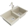 Mexen Tomas, 2 kamrás gránit mosogató 800x500x190 mm és Flora mosogató csaptelep, bézs, 6516-69-670401-09