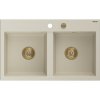 Mexen Hektor, 2 kamrás gránit mosogató 800x480x205 mm, bézs, arany szifon, 6521802000-69-G