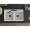 Mexen Hektor, 2 kamrás gránit mosogató 800x480x205 mm, fehér, grafit szifon, 6521802000-20-B