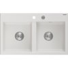 Mexen Hektor, 2 kamrás gránit mosogató 800x480x205 mm, fehér, króm szifon, 6521802000-20