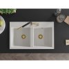 Mexen Hektor, 2 kamrás gránit mosogató 800x480x205 mm, fehér, arany szifon, 6521802000-20-G