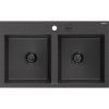 Mexen Hektor, 2 kamrás gránit mosogató 800x480x205 mm, fekete foltos, grafit szifon, 6521802000-76-B