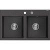 Mexen Hektor, 2 kamrás gránit mosogató 800x480x205 mm, fekete foltos, króm szifon, 6521802000-76
