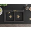 Mexen Hektor, 2 kamrás gránit mosogató 800x480x205 mm, fekete foltos, arany szifon, 6521802000-76-G