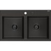 Mexen Hektor, 2 kamrás gránit mosogató 800x480x205 mm, fekete-arany metál, grafit szifon, 6521802000-75-B