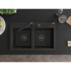 Mexen Hektor, 2 kamrás gránit mosogató 800x480x205 mm, fekete-arany metál, grafit szifon, 6521802000-75-B