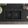 Mexen Hektor, 2 kamrás gránit mosogató 800x480x205 mm, fekete, grafit szifon, 6521802000-77-B
