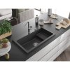 Mexen Omar, 1 kamrás gránit mosogató 800x480x210 mm, fekete foltos, króm szifon, 6520801005-76
