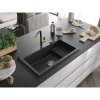 Mexen Omar, 1 kamrás gránit mosogató 800x480x210 mm, fekete-ezüst metál, arany szifon, 6520801005-73-G