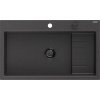 Mexen, Mexen Omar zlewozmywak granitowy 1-komorowy 800 x 480 mm, czarny nakrapiany, szifon czarny - 6520801005-76-B