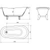 Mexen, Mexen Retro wanna wolnostojąca 170 x 75 cm, fehér/fekete, króm lábak - 53251707575-00
