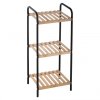 Erga Oscar, fém fürdőszobai hárompolcos polc állóra 31x26x74 cm, fekete-natúr barna, ERG-YKA-P.OSCAR