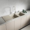 Laveo Megalo, 2 kamrás gránit mosogató 1160x500x185 mm hosszú vízelvezetővel, bézs, LAV-SBE_421T