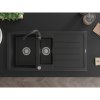 Mexen Andres 1,5 kamrás gránit konyhai mosogató csepptálcával 100x50 cm Telma konyhai csapteleppel, fekete, 6515-77-670200-70