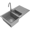 Mexen Matias gránit mosogató 1,5 kamrás csepptálcával és konyhai csapteleppel Telma, szürke, 6502-71-670200-71