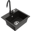 Mexen Milo, 1 kamrás gránit mosogató 43,5x41 cm és konyhai csaptelep Telma, fekete-arany, 6505-75-670200-70