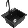 Mexen Milo, 1 kamrás gránit mosogató 43,5x41 cm és konyhai csaptelep Telma, fekete, 6505-77-670200-70