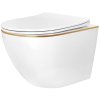Rea Carlo Mini Tornado NF, fali WC-csésze 490x365x350mm + WC-ülőke, fehér-arany peremmel, REA-C6806