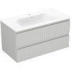 Mexen Rivel, fürdőszobaszekrény 90 cm Vela mosdóval, 2 fiókkal, hornyolt, matt szürke/fehér, 91A20-09047-2-BFF62-W23M01