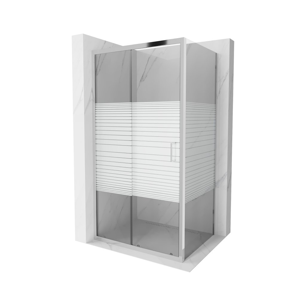 Mexen Apia, cabină de duș cu ușă glisantă 115 (uşă) x 100 (perete) cm, sticlă cu dungi incolore 6 mm, profil cromat, 840-115-100-01-20