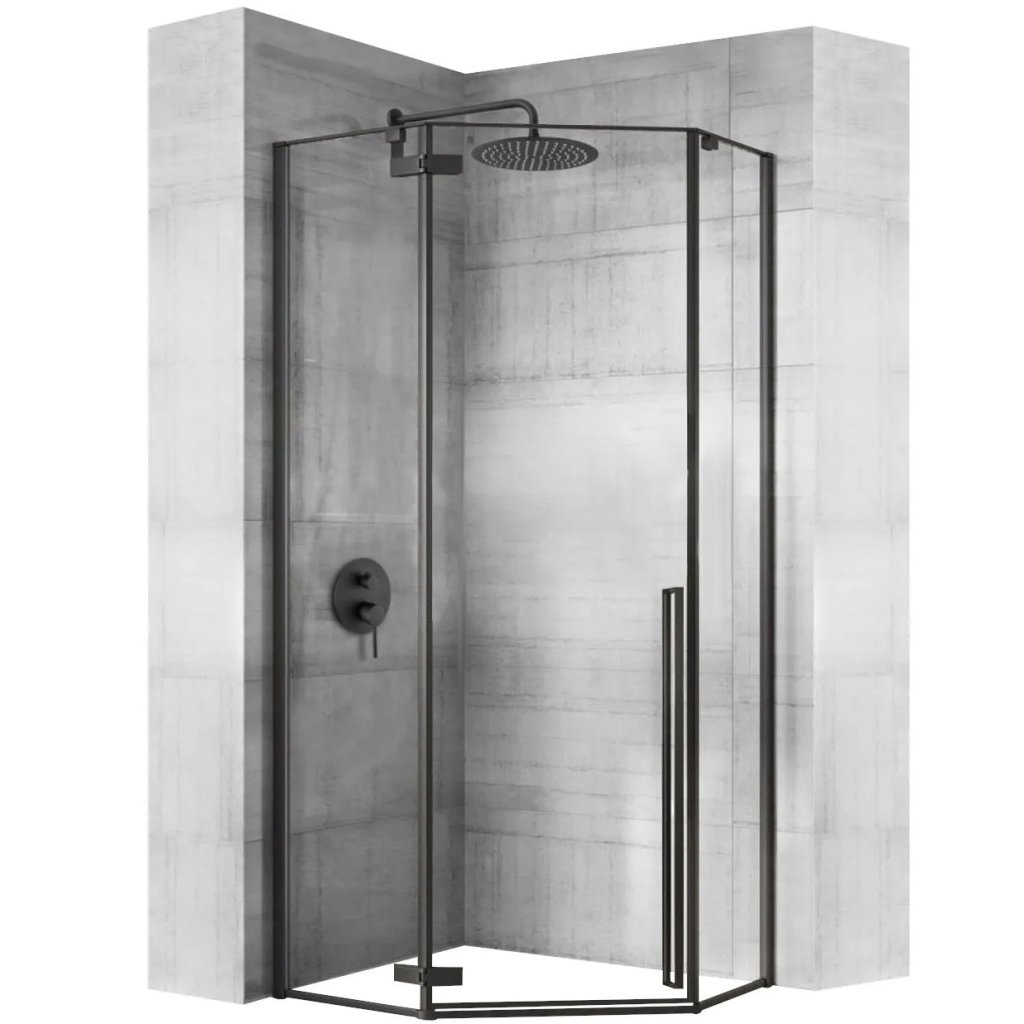Rea Diamond Black, cabină de duș pentagonală 80 x 80 cm, sticlă transparentă de 6 mm, negru mat, REA-K6900