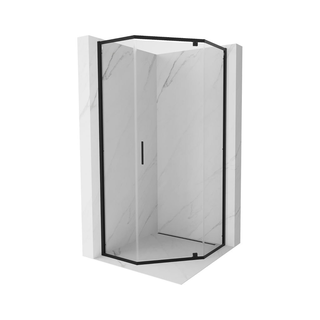 Mexen Exo, cabină de duș pentagonală cu ușă cu balamale 90 x 90 cm, sticlă transparentă de 6 mm, profil negru, 812-090-090-70-00