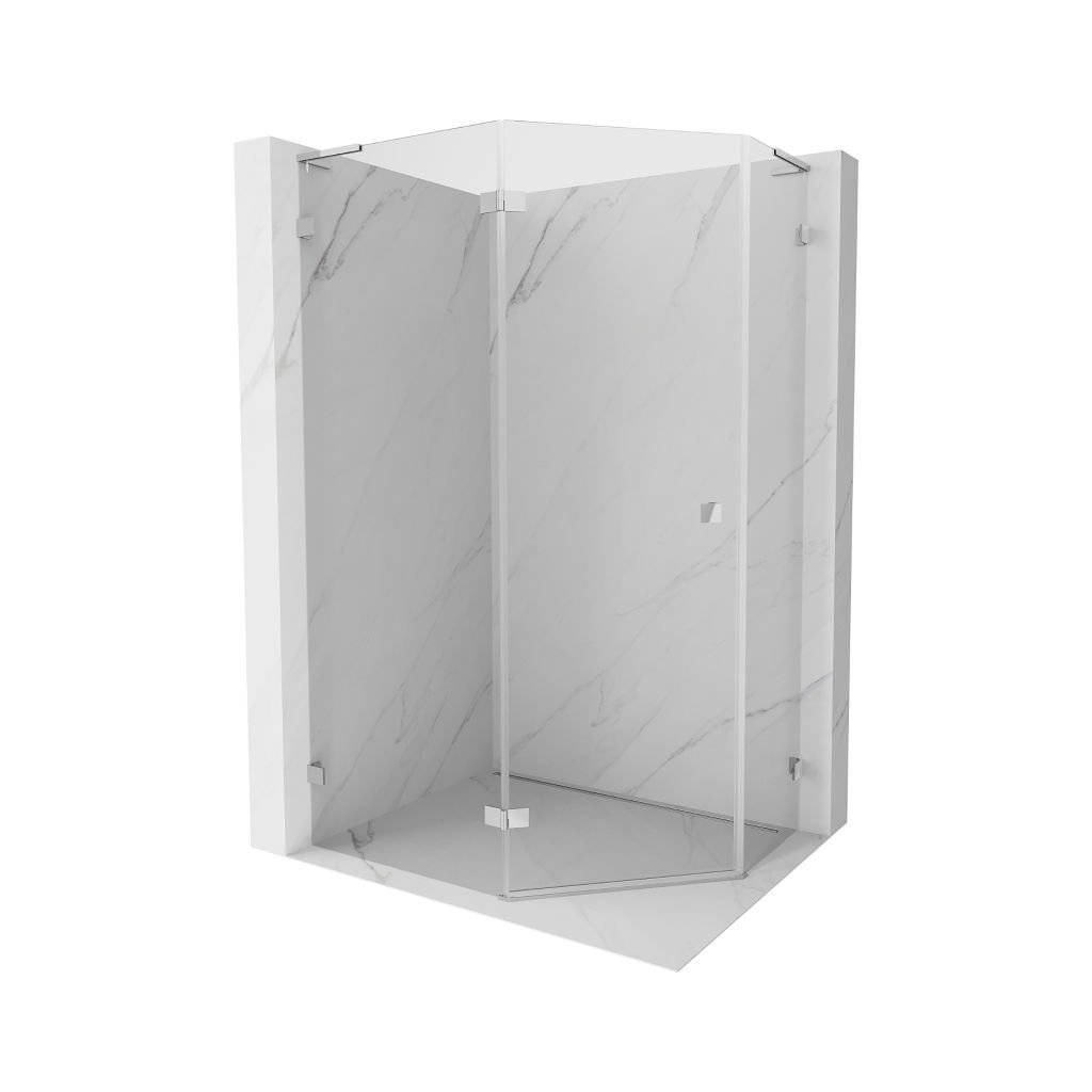Mexen Lunar, colț de duș pentagonal L basculant spre stânga 100 x 90 cm, sticlă transparentă de 8 mm, profil cromat, 831L-100L-090P-01-00-L
